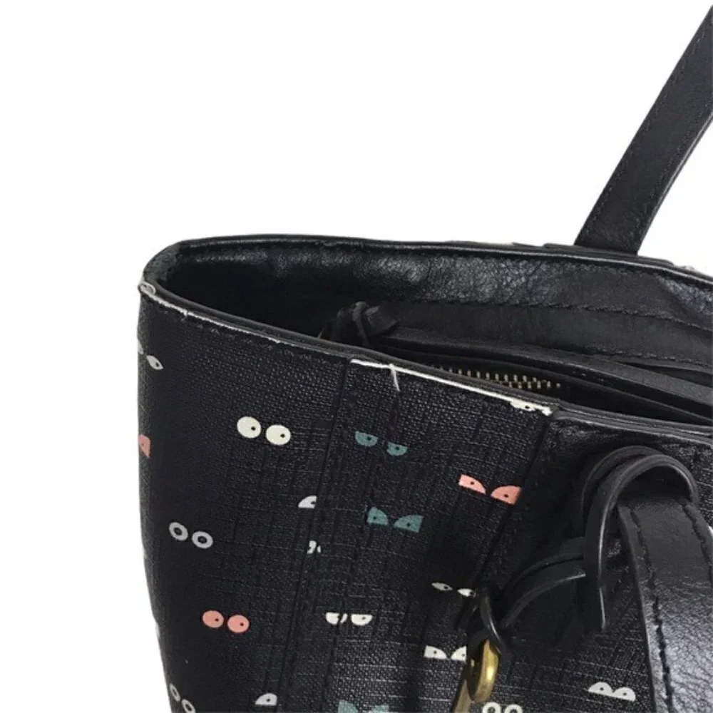 Fossil Black Vegan Leather Glowy Eyes Tote